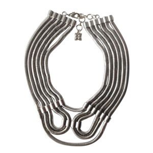 BCBG necklace statement layered collar silver tone
